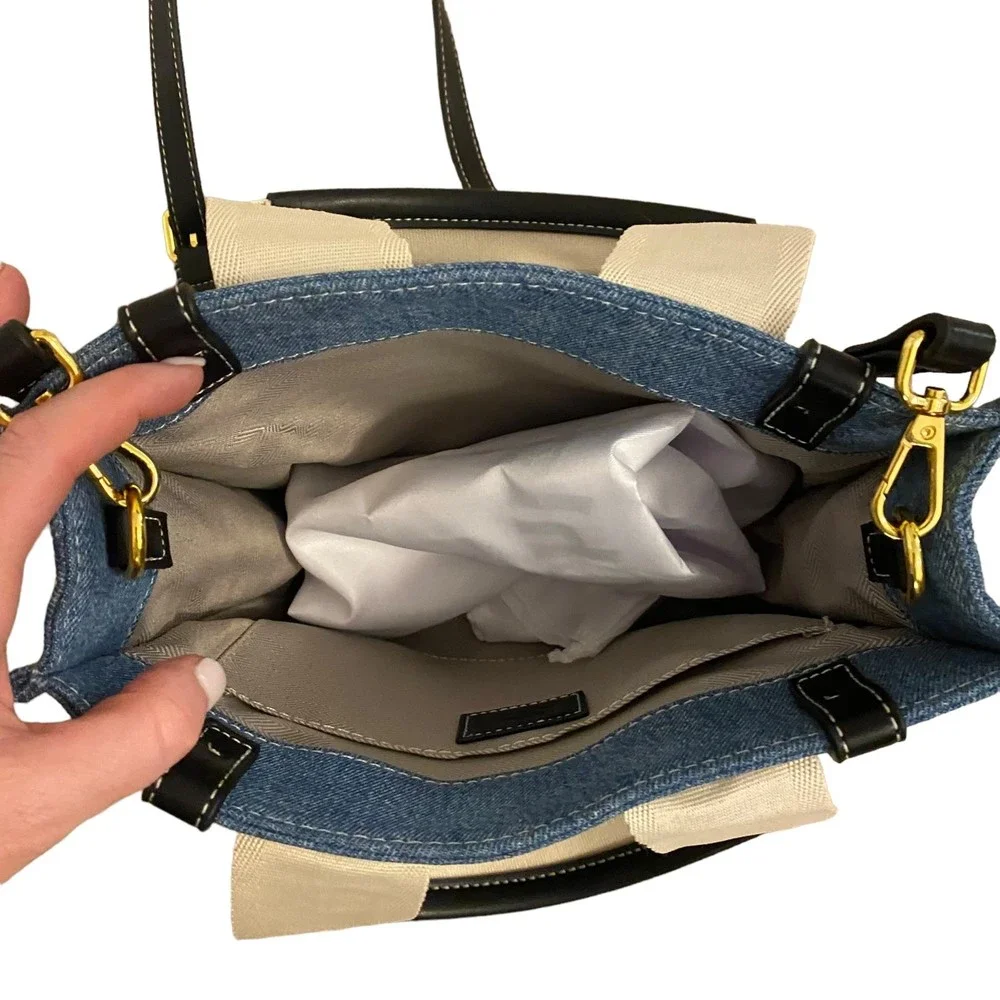 Denim Blue and Cream Tote Bag - Picture 3 of 6